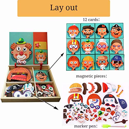 Wooden Magnetic Jigsaw Puzzles Toy, Toddler Craft Toys Educational Travel Puzzle Games Double Sided Drawing Easel for Boys and Girls QIAONIUNIU