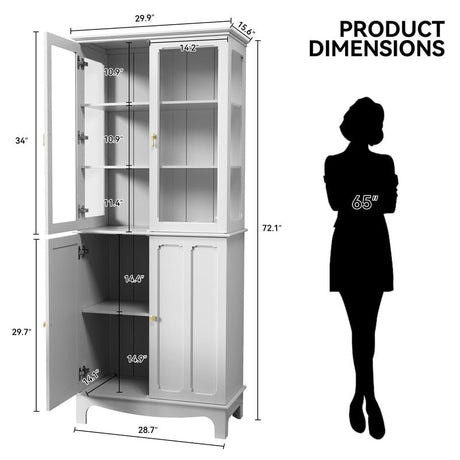 ARTPOWER 72" Freestanding Kitchen Pantry Storage Sideboard, Classical Tall Cabinet with Glass Door and Adjustable Shelves for Kitchen, Livingroom and ARTPOWER
