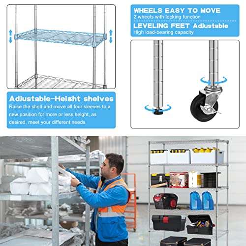 Storage Shelves Heavy Duty, 5999 Lb Capacity Wire Shelving Units Metal Shelf with Wheels NSF Certification 48" L×18" W×72" H Height Adjustable for Dlewmsyic