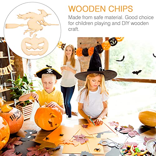 20Pcs Halloween Wood Cutouts Pumpkin Witch Cutout Unfinished DIY Painting Wooden Slices Embellishment Party Decor Woodsy Decor Witch Decor NUOBESTY