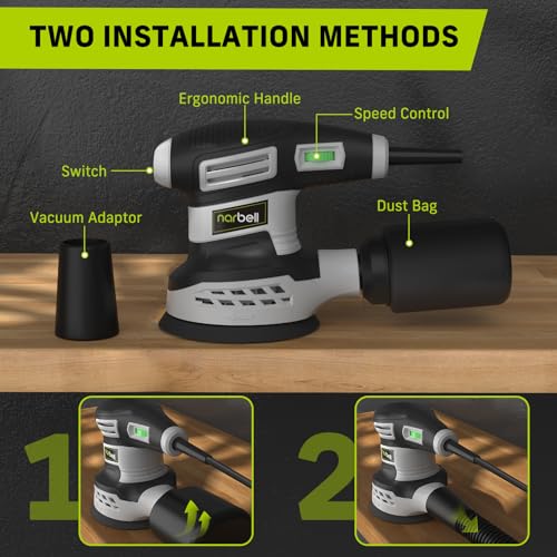 NARBELL Orbital Sander 3.0AMP(360W),14000RPM Random Orbit Sander Tool with 6 Variable Speeds, 5" Electric Palm Sander Kit with Dust Bag,15pcs Narbell