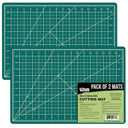 U.S. Art Supply - Pack of 2-12" x 18" Green/Black Professional Self Healing 5-Ply Double Sided Durable Non-Slip Cutting Mat Great for Scrapbooking,