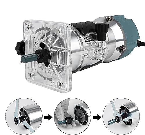 110V Router Tool, 800W Wood Trim Router, 30000RPM Electric Hand Trimmer, Palm Router with 15x 1/4” Router Bits & 2x Trim Guides for Woodworking Mefape