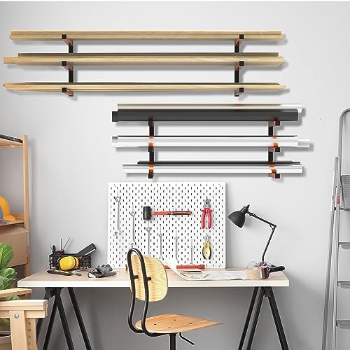 smusei 4 Pack Lumber Storage Rack 3 Level Wall Mount Wood Rack Organizer Overhead Lumber Wood Storage Metal Rack for Garage Shop Indoor Outdoor - WoodArtSupply