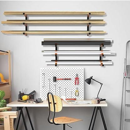 smusei 4 Pack Lumber Storage Rack 3 Level Wall Mount Wood Rack Organizer Overhead Lumber Wood Storage Metal Rack for Garage Shop Indoor Outdoor - WoodArtSupply