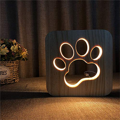 padom Creative Dog Paw 3D Christmas Wood Carving LED Night Light Warmwhite Color Lights USB Power Home Decor Lamp Desk Table Lamp for Kids Baby Gift