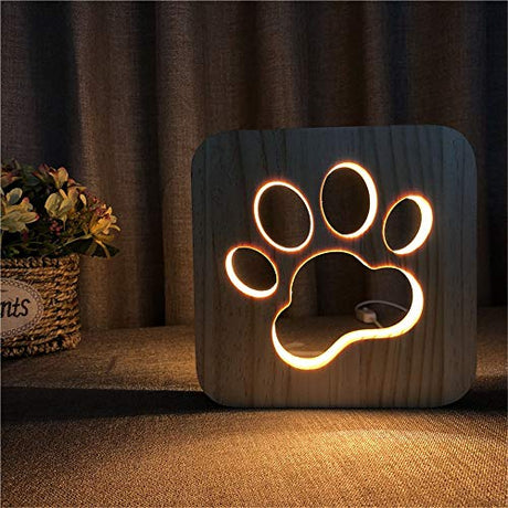 Creative Dog Paw 3D Wooden LED Night Light - Warm White Home Decor Lamp padom