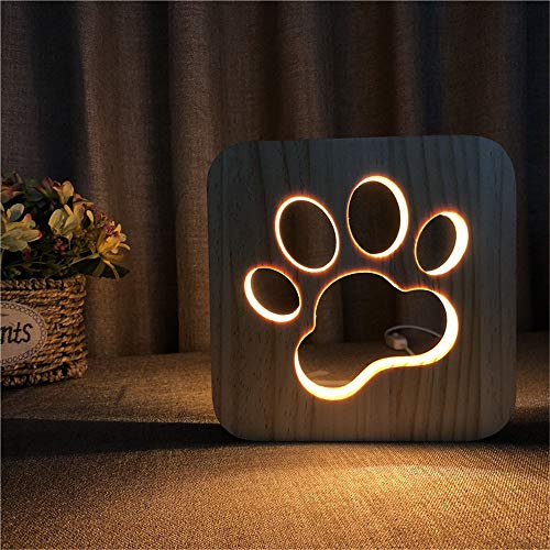 Creative Dog Paw 3D Wooden LED Night Light - Warm White Home Decor Lamp - WoodArtSupply