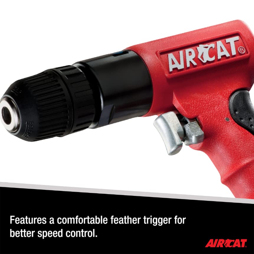 AIRCAT Pneumatic Tools 4338 .6 HP 3/8-Inch Composite Reversible Drill with Jacobs Chuck 1,800 RPM AIRCAT