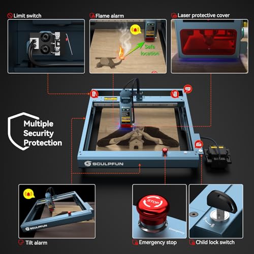 SCULPFUN SF-A9 40W Laser Cutter & Engraver, 36000mm/min Faster Cutting and Engraving, Laser Engraver for Metal Cutting & Colored, 8x 6W Diode - WoodArtSupply