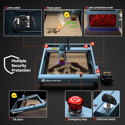 SCULPFUN SF-A9 40W Laser Cutter & Engraver, 36000mm/min Faster Cutting and Engraving, Laser Engraver for Metal Cutting & Colored, 8x 6W Diode - WoodArtSupply