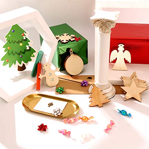 Tatuo 50 Pieces Christmas Wooden Ornaments Wood Snowflake Angel Star Christmas Tree Round Discs Decorations Hanging Embellishments with 50 Pieces Tatuo