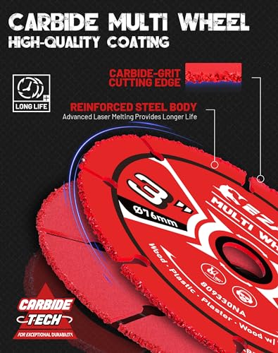 EZARC 3 Inch Cut Off Wheels, Carbide Cutting Disc, Angle Grinder Cutting Wheel for Wood, Wood with Nails, Laminate, Plastic, Plaster, 2 Pack - WoodArtSupply