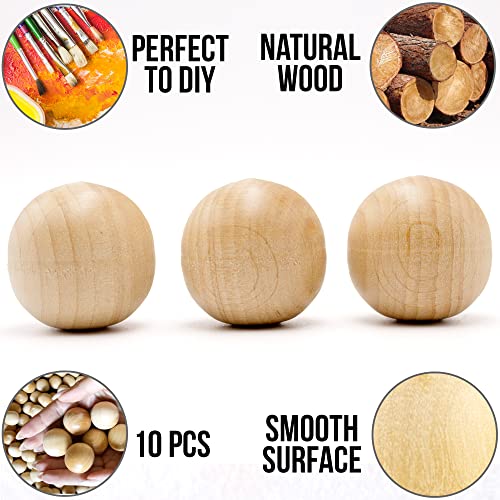 30mm Wood Beads, Bag of 10 Wood Balls for Crafts Unfinished, Wood Rounds for Crafts and DIY Projects AEVVV