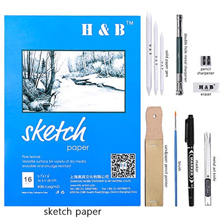H & B 72PCS Drawing Supplies Sketching Set,Art Kit include Drawing & Colored Pencils for Adults Artists Kids.Pro Art Sketch Supplies with H & B