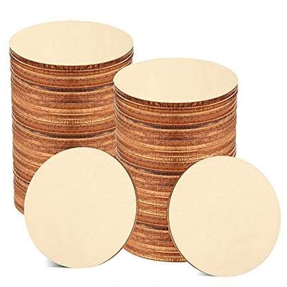 60 Pieces 5 Inch Unfinished Wooden Circles Blank Natural Round Wood Slices Wooden Cutout Tiles for DIY Crafts Home Decoration Painting Staining