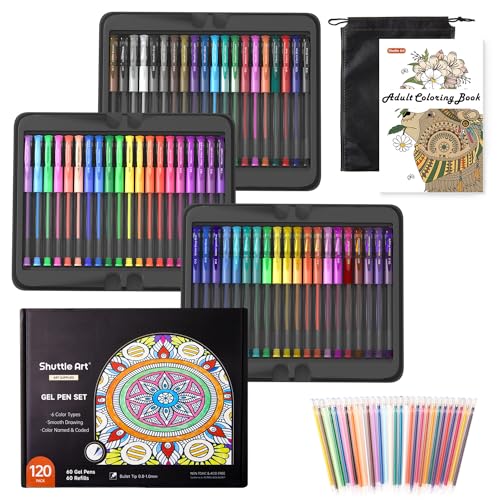 Shuttle Art Gel Pens, 120 Pack Gel Pen Set Packed in a Box, 60 Unique Colors with 60 Refills for Adults Coloring Books Drawing Doodling Crafts Shuttle Art