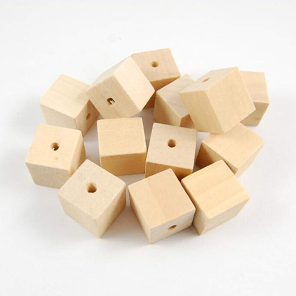 100pcs Wooden Square Beads Natural Blank Wood Cubes with Holes for Jewelry Necklace Creations, Crafts and DIY Projects（12 * 12MM）