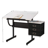 Mbolyeer Drafting Table for Artists/Adults, Art Desk w/Stool and 3 Drawers, Adjustable Tabletop, Painting Studying Design Work Station for Home Mbolyeer