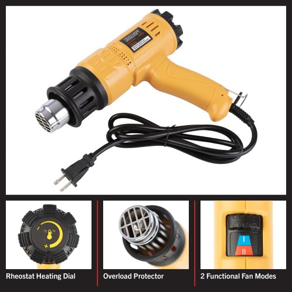 Heat Gun - Dual Temperature Heating Gun with 122-1112°F Range, Overload Protector, and 4 Nozzles for Crafts, Shrink Tube or Paint Removal by Stalwart Stalwart