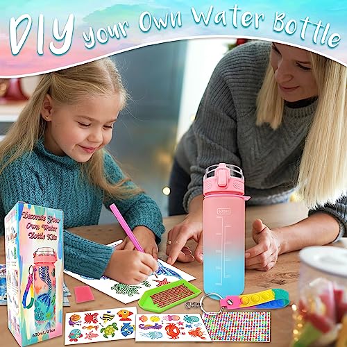 EDsportshouse Decorate Your Own Water Bottle Kits for Girls Age 4-6-8-10,Mermaid Gem Diamond Painting Crafts,Fun Arts and Crafts Gifts Toys for Girls EDsportshouse