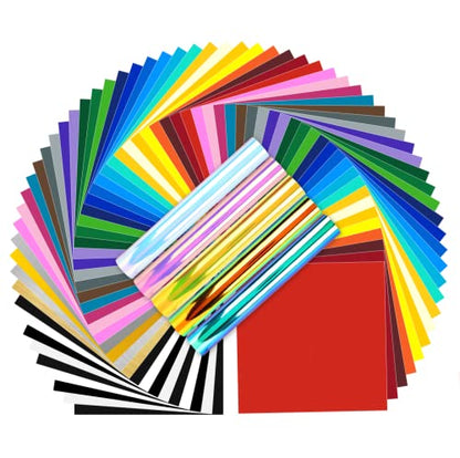 Permanent Vinyl Bundle for Cricut - 70 Pack Self Adhesive Vinyl Sheets (65+5 Holo Colors 12"x12") for Home Decal, Mug, Cup, Windows, Ceramics,