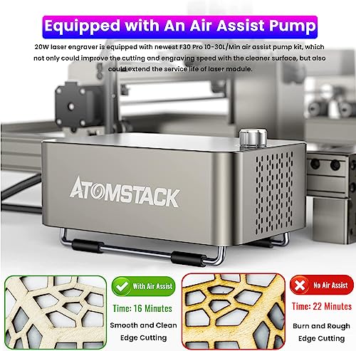 Atomstack S20 Pro Laser Engraver with Air Assist Kits, 130W Laser Engraving Cutting Machine, 20W Optical Power 0.08 * 0.1mm Compressed Spot Laser
