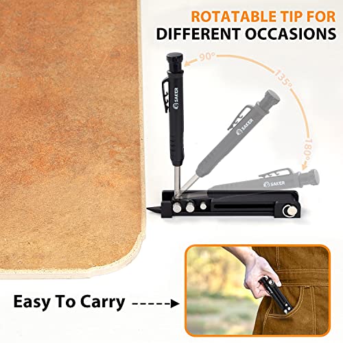 Saker Multi-function Scribing Tool- Construction Pencil- Aluminum Alloy Scribe Tool with Deep Hole Pencil,DIY Woodworking Scribe Gauge Scriber Line Saker