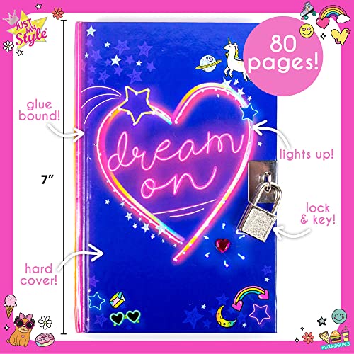 Just My Style Light Up Diary, Personalized Journal With Lock and Key, Great Gift For Girls & Tweens, Perfect for Summer Camp or Sleep-Away Camp, Gel - WoodArtSupply