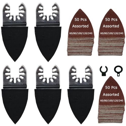 XXGO 155 Pcs Finger Oscillating Multi Tool Sanding Pads Accessories Kits Include 150 Pcs Multitool Finger Sanding Paper and 5 Pcs Multi Tool Finger XXGO