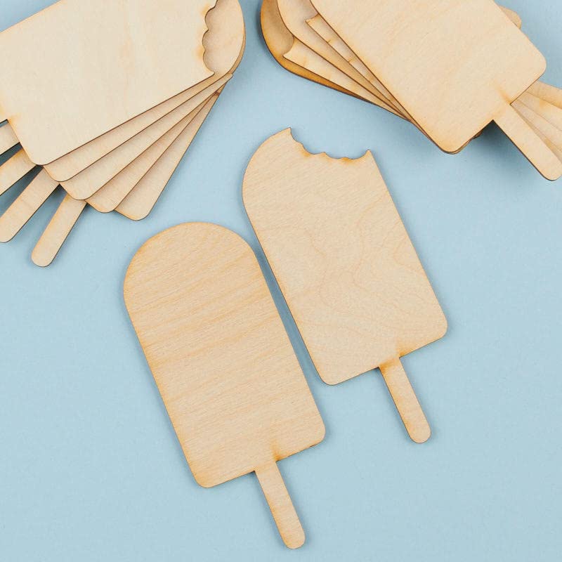 Pack of 12 Unfinished Wood Popsicle Ice Cream Cutouts - Blank Wooden Freezer Ice Pop Craft Shapes Ready to Paint and Decorate for Summer Craft Factory Direct Craft