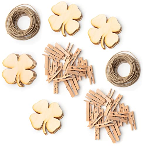 Factory Direct Craft Unfinished Wood 3" Shamrocks Garland Kit for St Patrick's Day Decorating and Craft Activities Factory Direct Craft