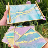 RESINWORLD Resin Tray Mold, 1Pc Thick Rectangle Tray Mold with 4 Pack Square Coaster Molds, Shiny Flat Edge Coaster Tray Silicone Mold for Resin ResinWorld