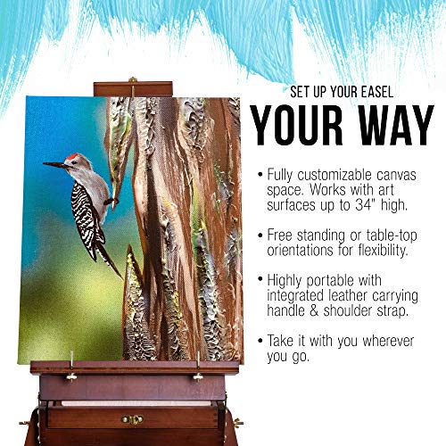 U.S. Art Supply Coronado Walnut Easel, Large Adjustable Wooden French Style Field and Studio Sketchbox Tripod Easel with Drawer, Artist Wood Palette, US Art Supply