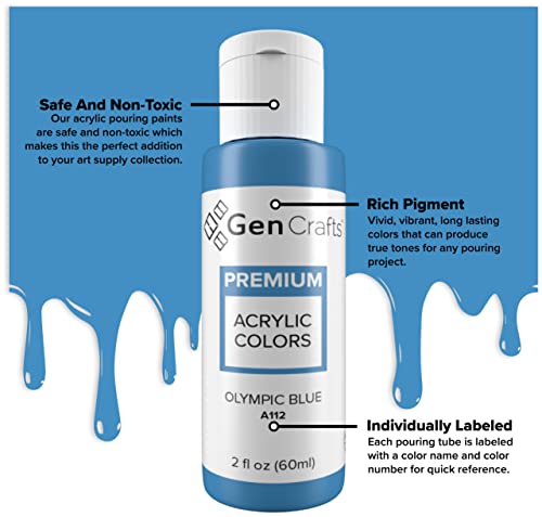 GenCrafts Acrylic Pouring Paint 24 Colors Pre-Mixed High Flow - Ready to Pour - 2 oz. Bottles - Vibrant Paints for Multi-Surface (Classic 24 x 60ml GenCrafts