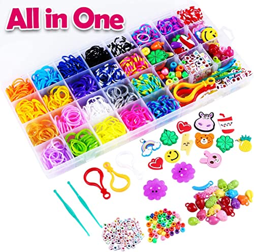 FUNZBO 2200+ Rubber Band Bracelet Kit - Bracelet Making Kit with Letter Beads, Charms and Accesscories, Birthday Gifts, Arts and Crafts for Kids, FUNZBO