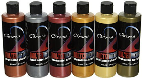 Chroma Molten Metals Acrylic Paint Set, 8.4 oz Bottle, Assorted Color, Set of 6 - 1442894 Chroma