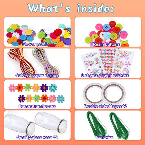 Crafts for Girls Ages 4-12 Gift Make Your Own Flower Bouquet with Buttons Felt Flowers, Christmas gift Vase Art and Craft for Children - DIY Activity HULASO