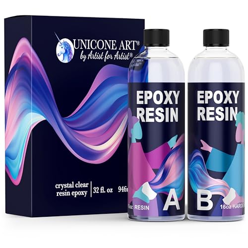 Resin Epoxy Craft Kit 32 Ounce Epoxy Resin Kit (16oz. Resin + 16oz. Hardener) High Gloss UV Resistant Odor-Free Art Resin, BPA-Free and Non-Toxic unicone art