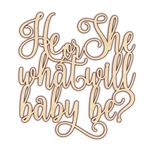 Michelle's aDOORable Creations Gender Reveal He or She Script Wood Cutout - Unfinished Wood Crafting Woodcrafts DIY Sign (12") - WoodArtSupply