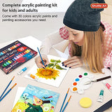 Shuttle Art 46 Pack Acrylic Paint Set, 30 Colors Acrylic Paint with 10 Paint Brushes 3 Painting Canvas 1 Paint Knife Palette Sponge, Complete Gift Shuttle Art