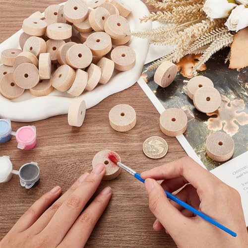 OLYCRAFT 150Pcs 1.4x0.4 Inch Wooden Craft Wheels 5mm Hole Unfinshed Wooden Wheel Blank Small Wood Wheels Flat Round Wooden Craft Wheels for DIY DIY OLYCRAFT