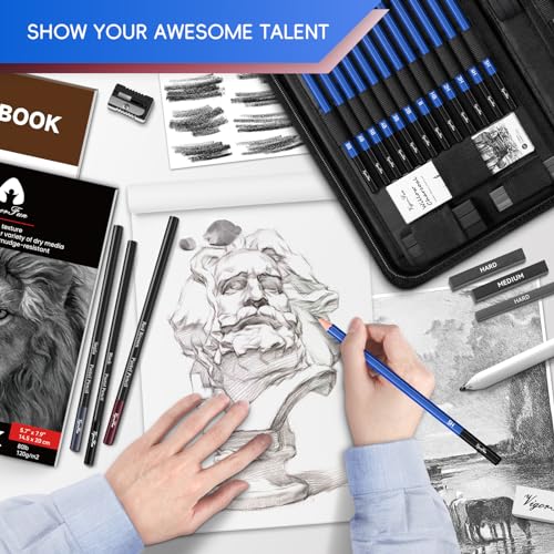 Art Supplies, Sketching & Drawing Pencils Art Kit with 2 Sketch Pads, Professional Artists Drawing Supplies Set Includes Graphite, Charcoals, Kneaded VigorFun