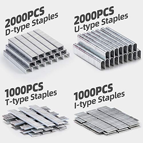 Upholstery 4 in 1 Staple Gun Heavy Duty, with 6000 Staples, Remover, Gloves, Manual Brad Nailer Power Adjustment Stapler Gun for Wood, Upholstery, YEAHOME