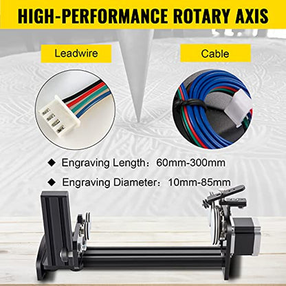 VEVOR Rotary Axis Attachment, 4 Wheels Laser Rotary Attachment, 57 Stepper Motor Laser Cutter Rotary, 50 mm-350 mm Carve Length for Engraving Cutting