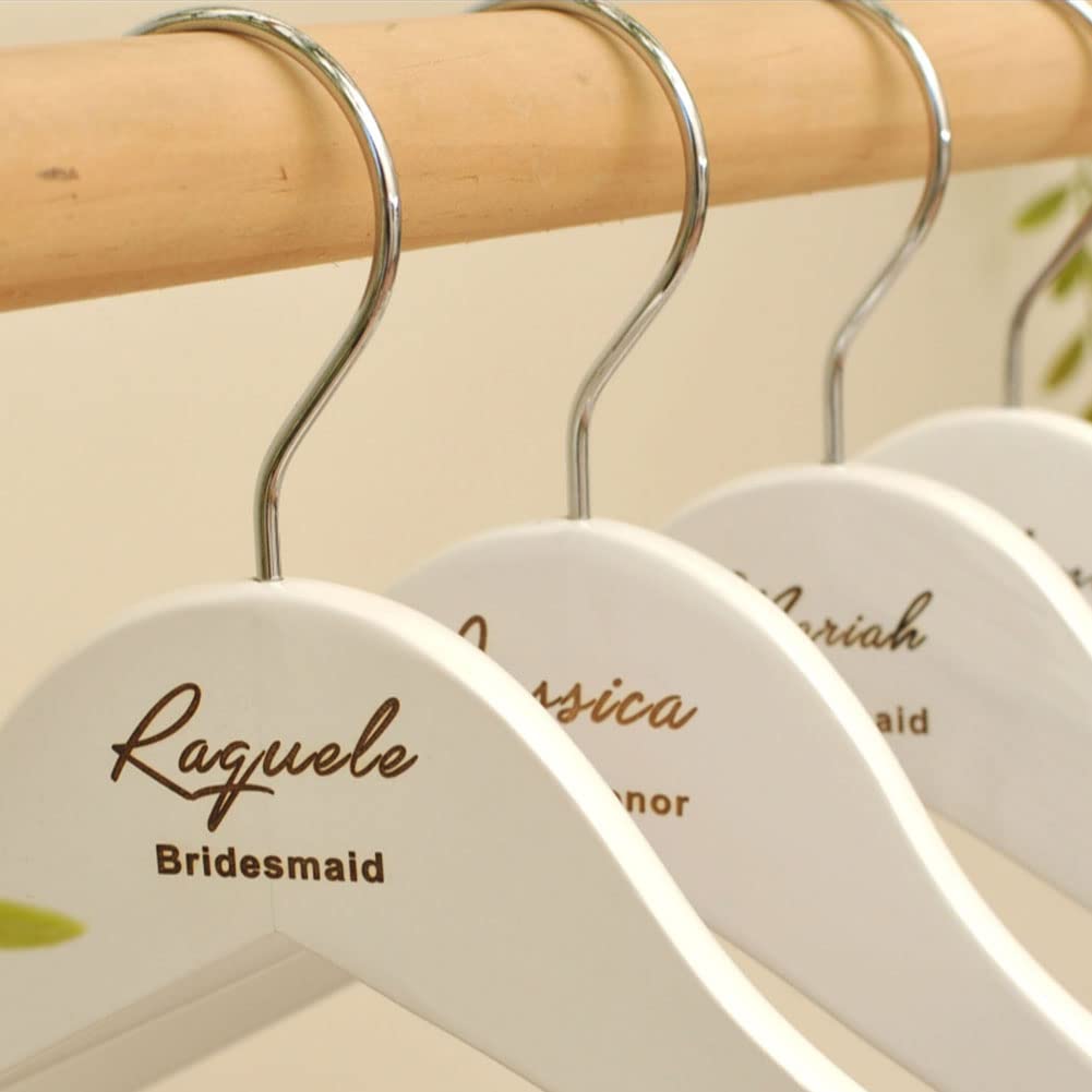 Clibeslty Personalized Bride Hanger,Engraved Bridesmaid Hanger,Name Engraved Wood Hanger Bridal Party Wedding Gifts(White) Clibeslty