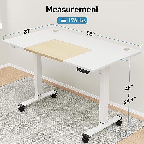 MOUNTUP 55x28 Inches Electric Height Adjustable Standing Desk, Sit Stand Desk with Memory Controller, Ergonomic Stand Up Desk for Home Office MOUNTUP
