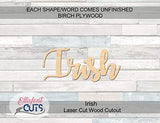 Irish Script Wood Word, Wood Cutouts for crafts, Laser Cut Wood Shapes 5mm thick Baltic Birch Wood, Multiple Sizes Available Elliefont Styles