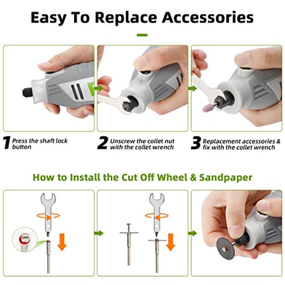 Rotary Tool Kit, 200W 1.8 AMP Huepar Tools with Flex Shaft 239pcs Accessories include MultiPro Keyless Chuck, 6 Variable Speed 10000-40000RPM - WoodArtSupply