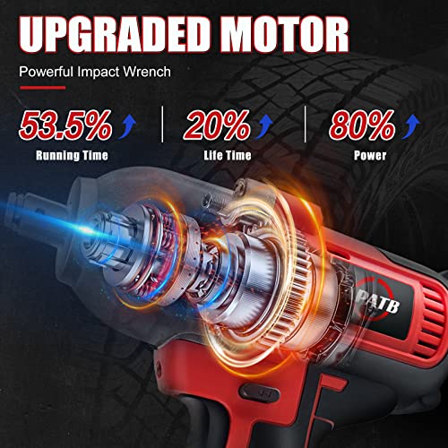 APATB 1/2 inch Impact Wrench, Max Torque 800N.m(580Ft-lbs) Cordless Brushless Impact Wrench, 3300RPM High Torque Electric Impact Gun with 2x 4.0Ah - WoodArtSupply